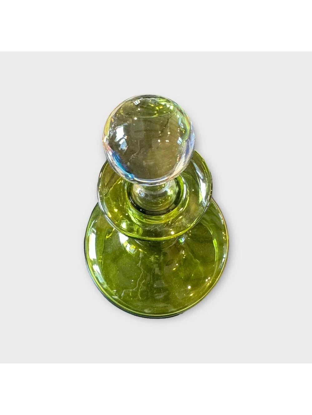 Vintage Hand Blown Kastrup Decanter From Denmark Green. Approximately 11” T